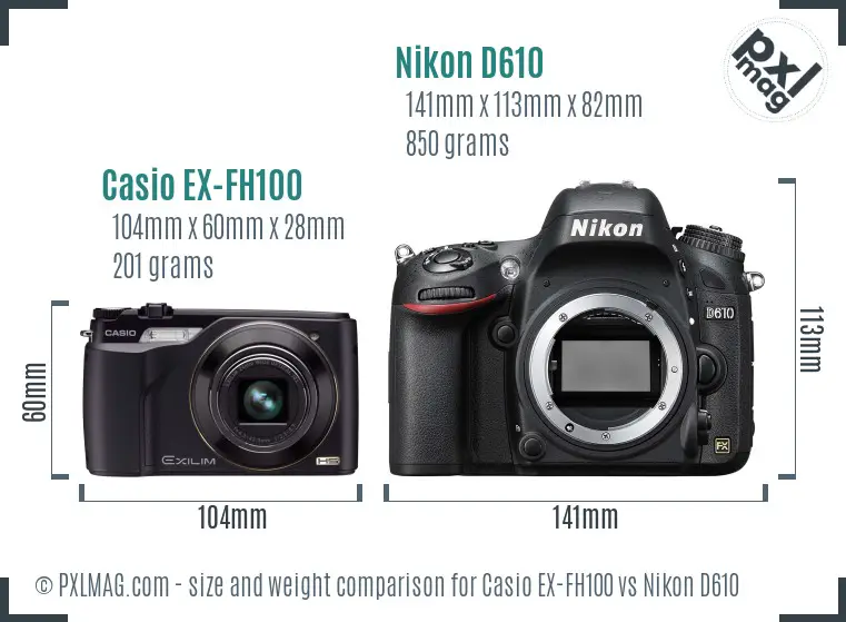 Casio EX-FH100 vs Nikon D610 size comparison