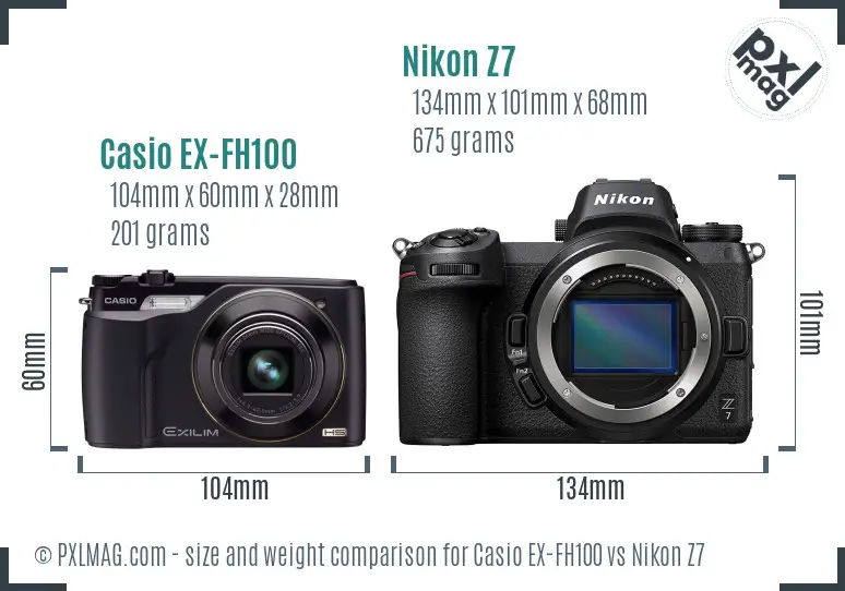 Casio EX-FH100 vs Nikon Z7 size comparison