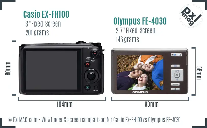 Casio EX-FH100 vs Olympus FE-4030 Screen and Viewfinder comparison