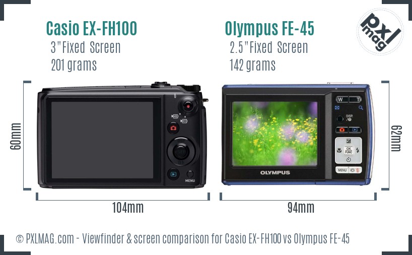 Casio EX-FH100 vs Olympus FE-45 Screen and Viewfinder comparison