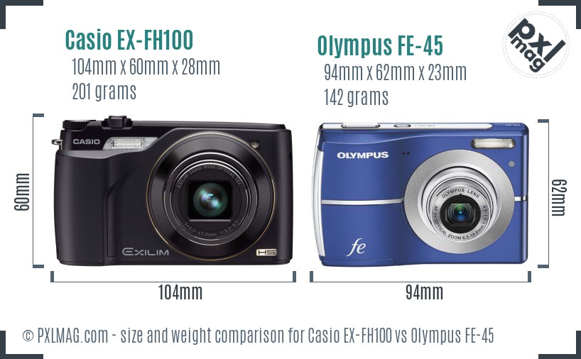 Casio EX-FH100 vs Olympus FE-45 size comparison