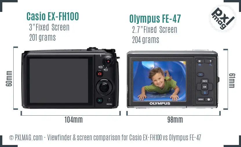 Casio EX-FH100 vs Olympus FE-47 Screen and Viewfinder comparison