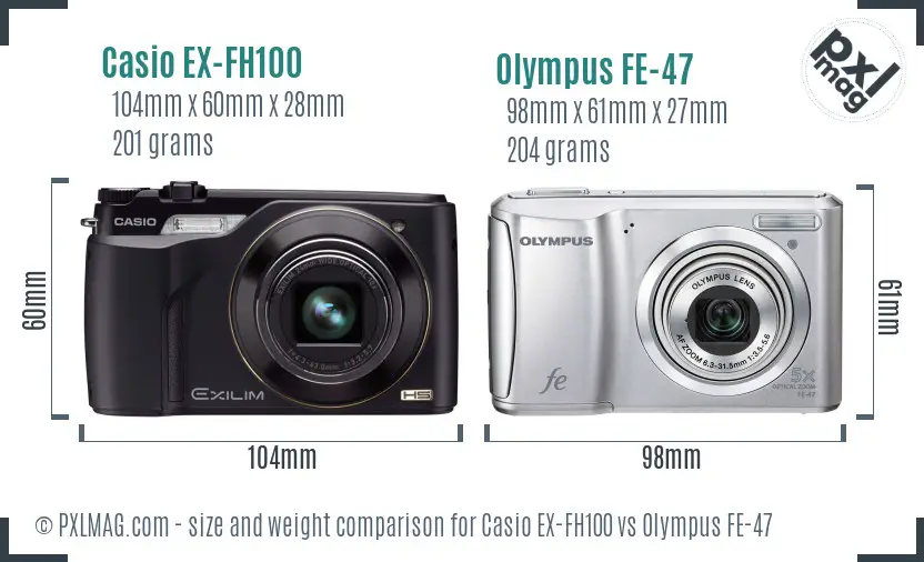 Casio EX-FH100 vs Olympus FE-47 size comparison