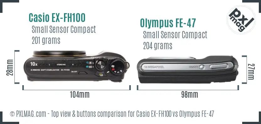 Casio EX-FH100 vs Olympus FE-47 top view buttons comparison
