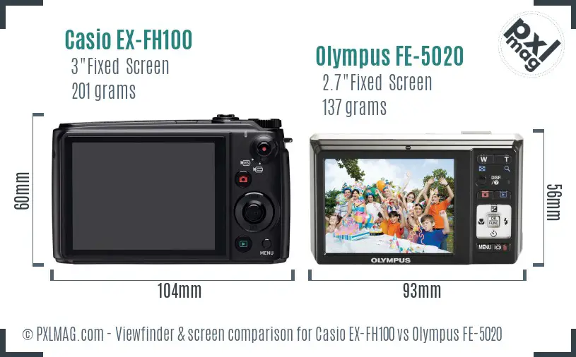 Casio EX-FH100 vs Olympus FE-5020 Screen and Viewfinder comparison
