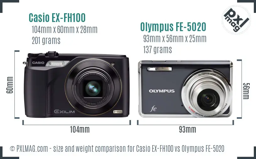 Casio EX-FH100 vs Olympus FE-5020 size comparison