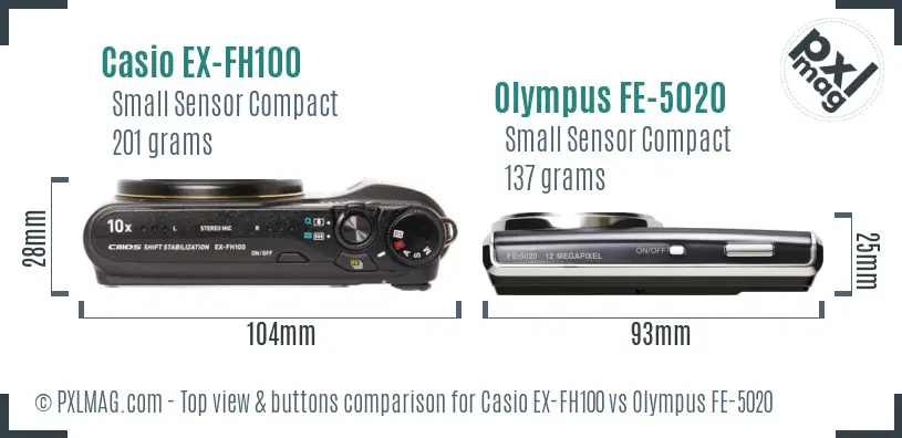 Casio EX-FH100 vs Olympus FE-5020 top view buttons comparison