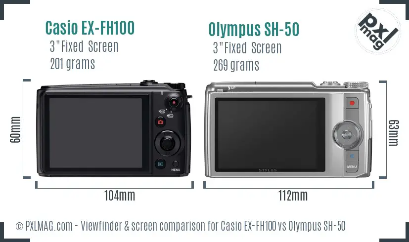 Casio EX-FH100 vs Olympus SH-50 Screen and Viewfinder comparison
