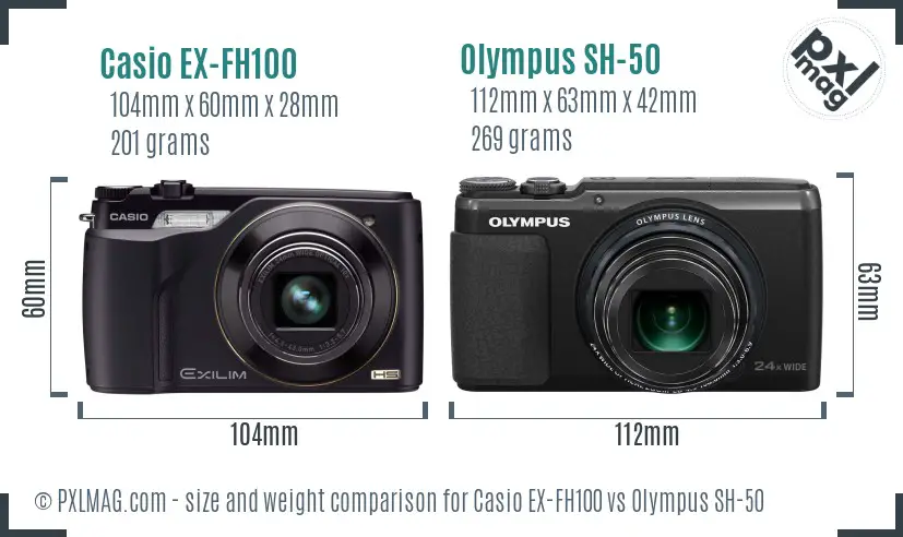 Casio EX-FH100 vs Olympus SH-50 size comparison