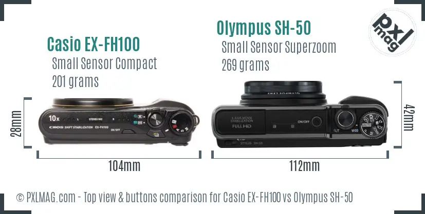 Casio EX-FH100 vs Olympus SH-50 top view buttons comparison