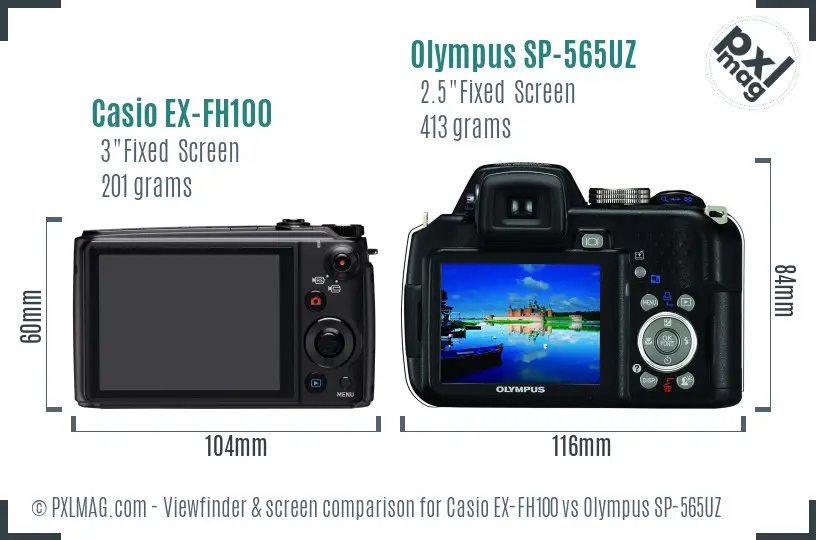 Casio EX-FH100 vs Olympus SP-565UZ Screen and Viewfinder comparison