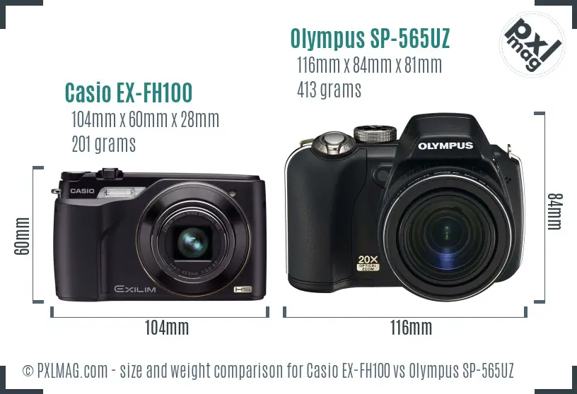 Casio EX-FH100 vs Olympus SP-565UZ size comparison