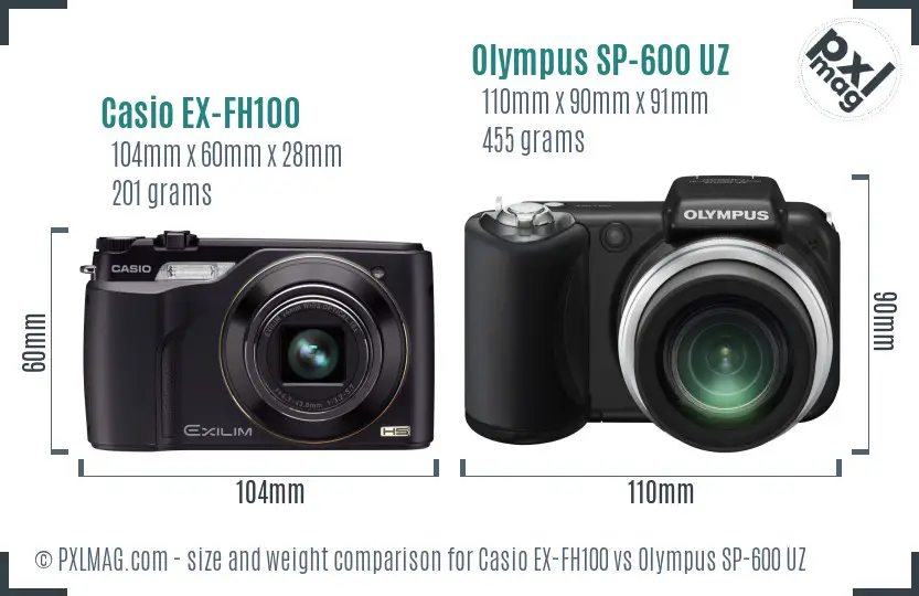 Casio EX-FH100 vs Olympus SP-600 UZ size comparison