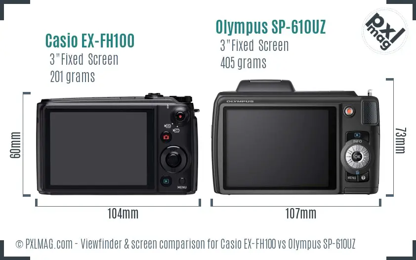 Casio EX-FH100 vs Olympus SP-610UZ Screen and Viewfinder comparison
