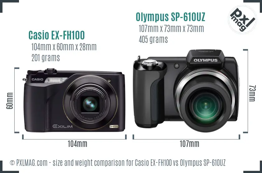 Casio EX-FH100 vs Olympus SP-610UZ size comparison