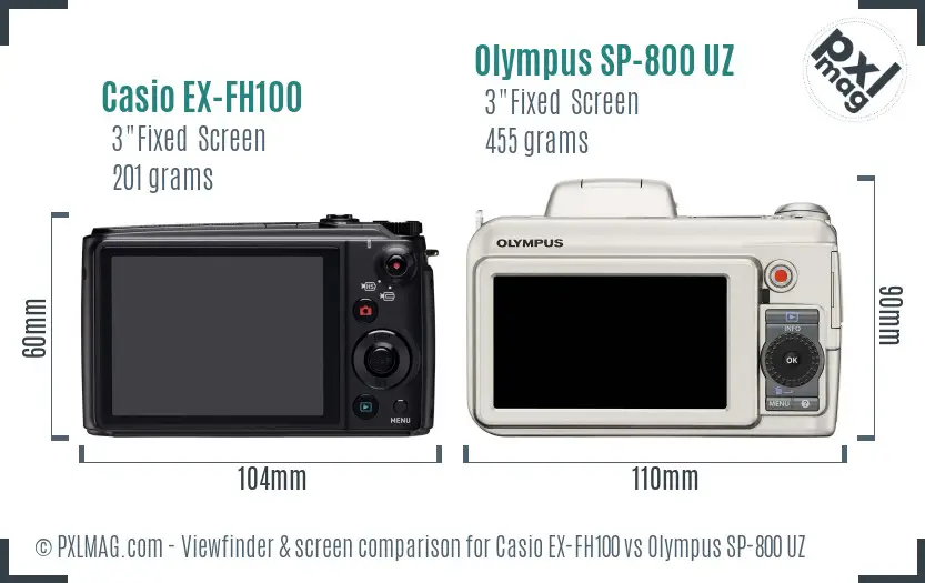 Casio EX-FH100 vs Olympus SP-800 UZ Screen and Viewfinder comparison