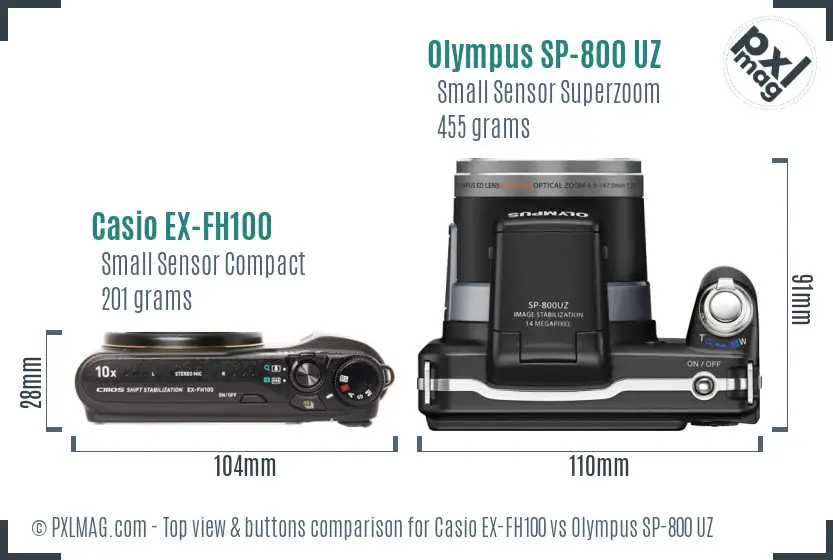 Casio EX-FH100 vs Olympus SP-800 UZ top view buttons comparison