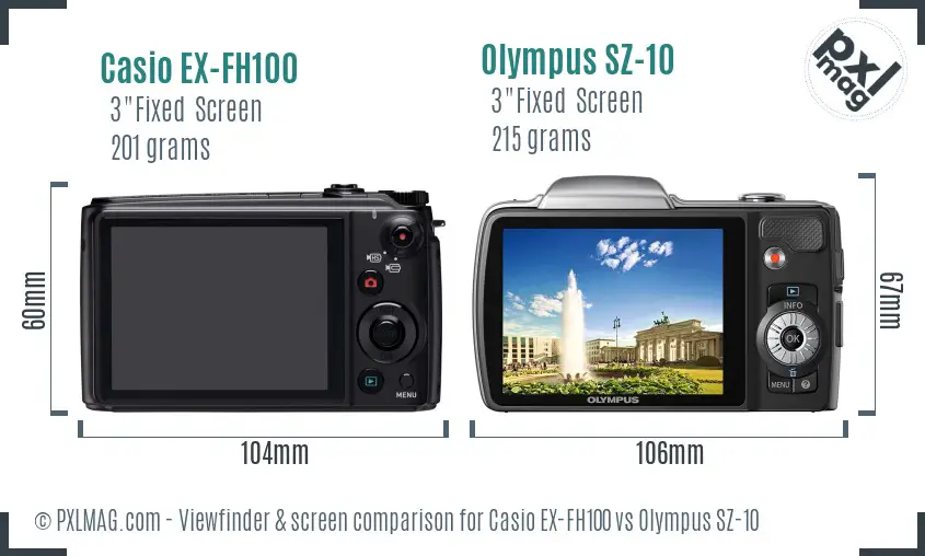 Casio EX-FH100 vs Olympus SZ-10 Screen and Viewfinder comparison