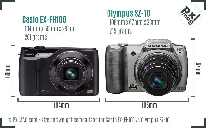 Casio EX-FH100 vs Olympus SZ-10 size comparison