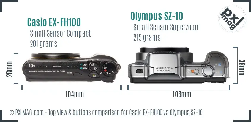 Casio EX-FH100 vs Olympus SZ-10 top view buttons comparison