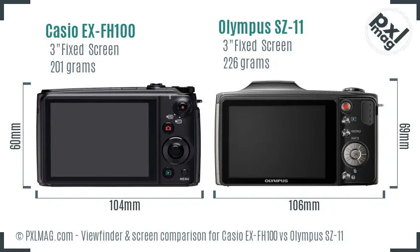 Casio EX-FH100 vs Olympus SZ-11 Screen and Viewfinder comparison