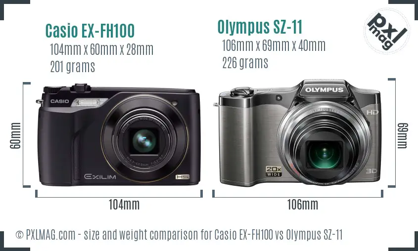 Casio EX-FH100 vs Olympus SZ-11 size comparison