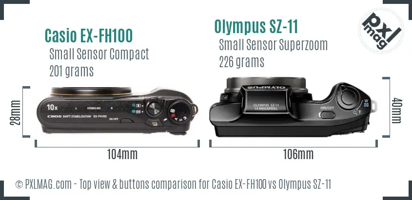 Casio EX-FH100 vs Olympus SZ-11 top view buttons comparison