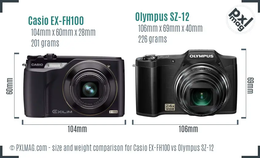 Casio EX-FH100 vs Olympus SZ-12 size comparison