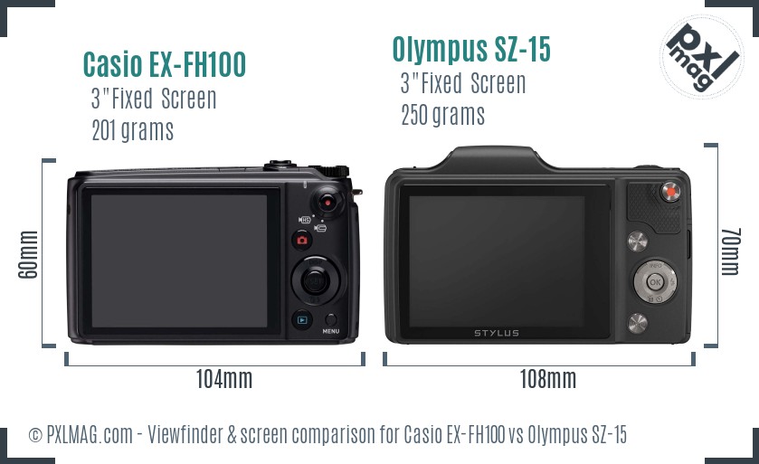 Casio EX-FH100 vs Olympus SZ-15 Screen and Viewfinder comparison