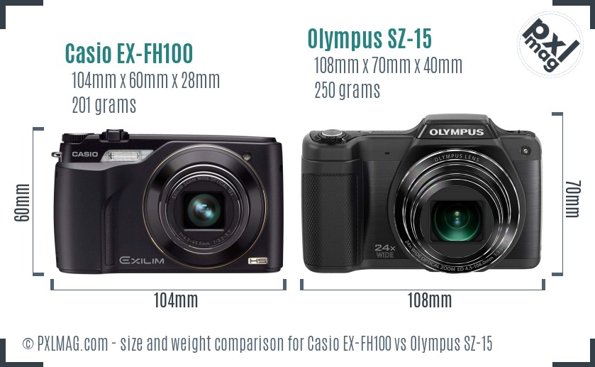 Casio EX-FH100 vs Olympus SZ-15 size comparison Casio EX-FH100 vs Olympus SZ-15 size comparison