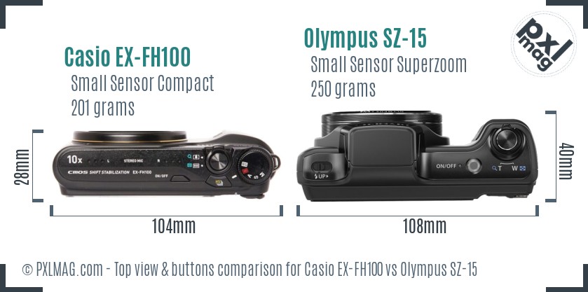 Casio EX-FH100 vs Olympus SZ-15 top view buttons comparison