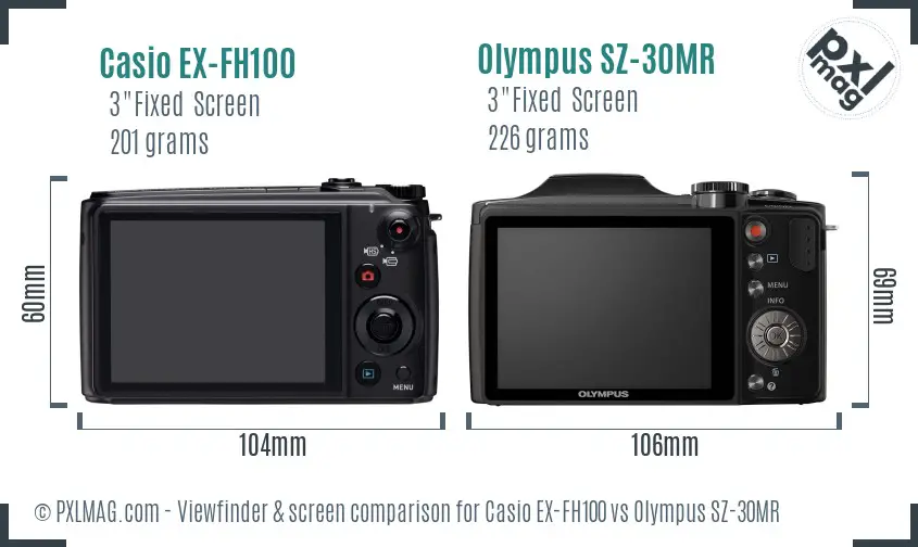 Casio EX-FH100 vs Olympus SZ-30MR Screen and Viewfinder comparison