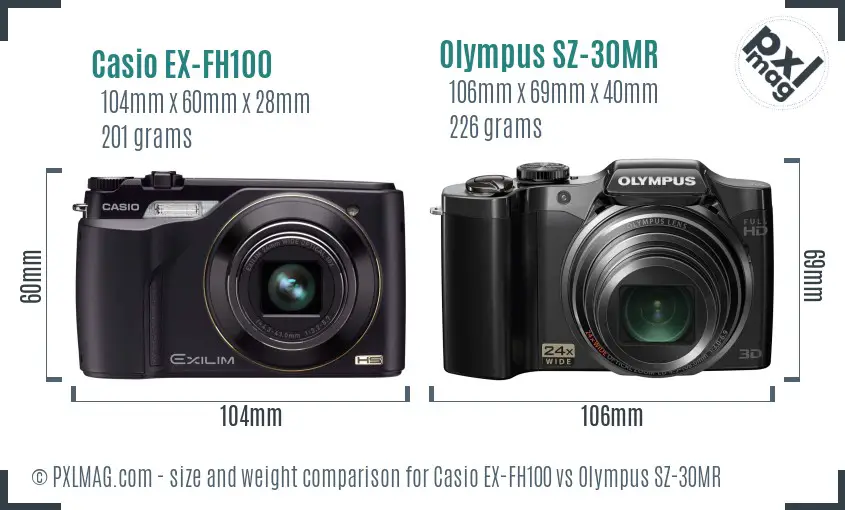 Casio EX-FH100 vs Olympus SZ-30MR size comparison