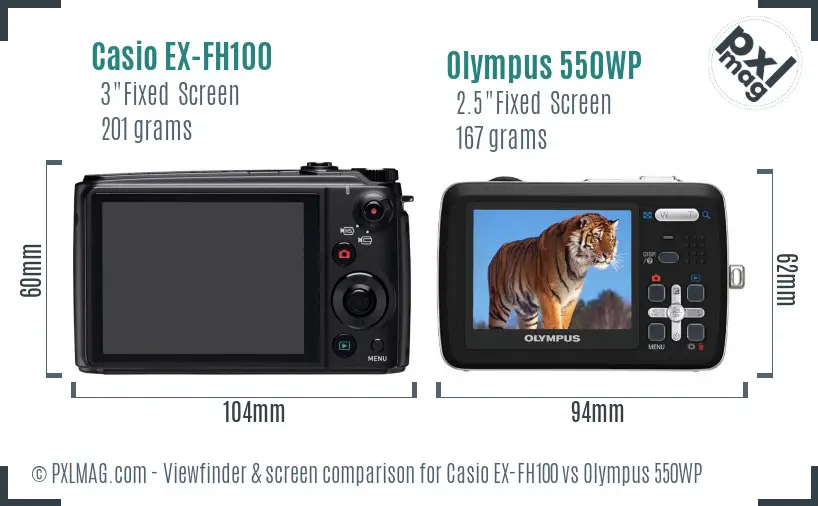 Casio EX-FH100 vs Olympus 550WP Screen and Viewfinder comparison