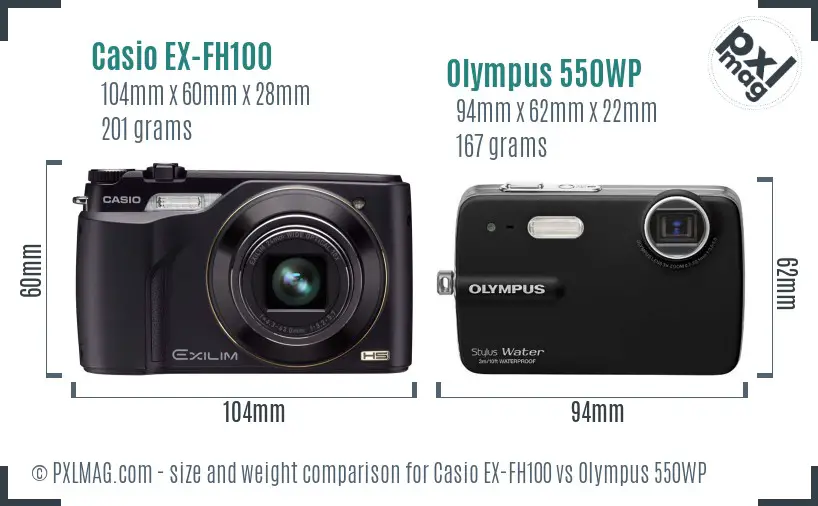 Casio EX-FH100 vs Olympus 550WP size comparison