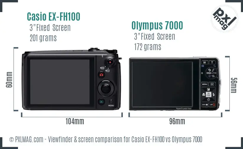 Casio EX-FH100 vs Olympus 7000 Screen and Viewfinder comparison