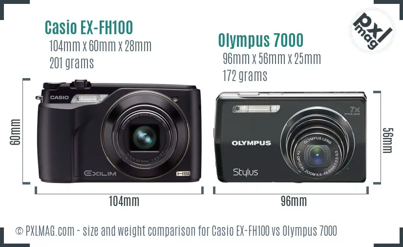 Casio EX-FH100 vs Olympus 7000 size comparison