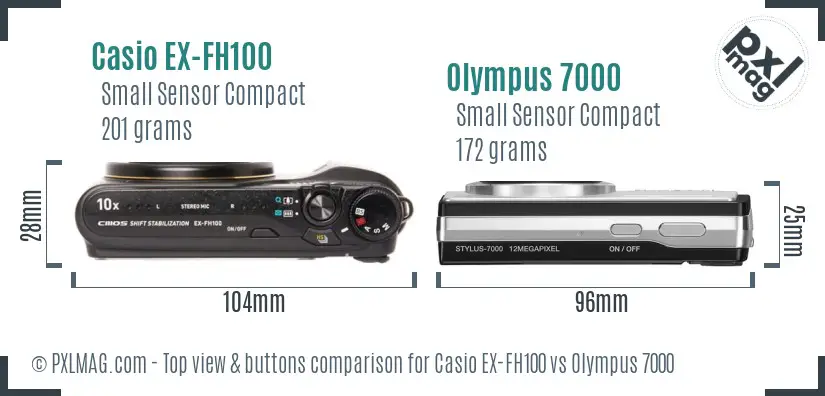 Casio EX-FH100 vs Olympus 7000 top view buttons comparison