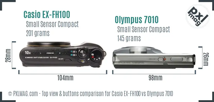 Casio EX-FH100 vs Olympus 7010 top view buttons comparison