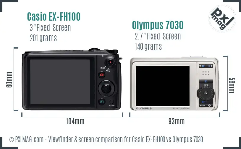 Casio EX-FH100 vs Olympus 7030 Screen and Viewfinder comparison