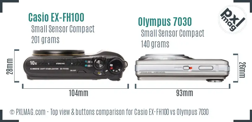 Casio EX-FH100 vs Olympus 7030 top view buttons comparison