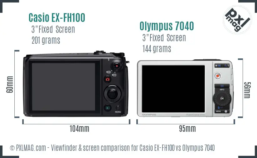 Casio EX-FH100 vs Olympus 7040 Screen and Viewfinder comparison