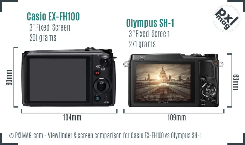 Casio EX-FH100 vs Olympus SH-1 Screen and Viewfinder comparison