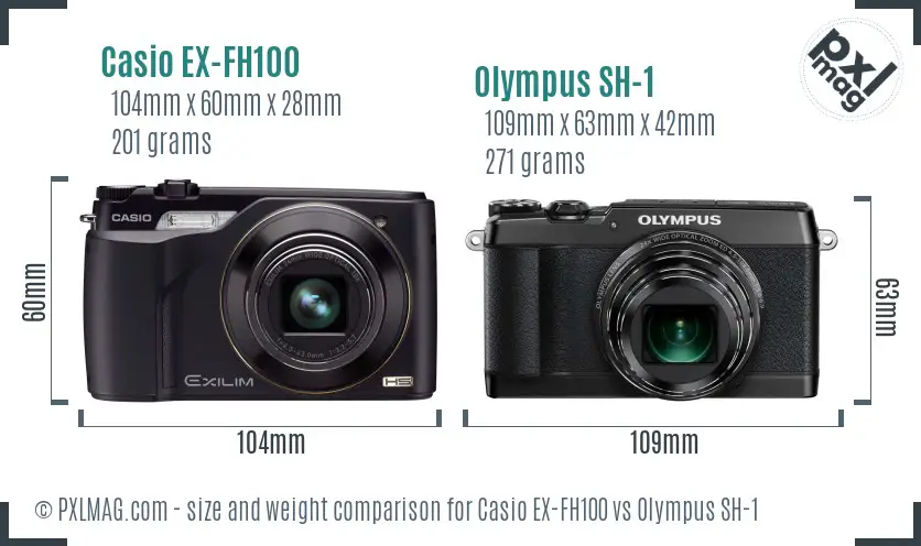 Casio EX-FH100 vs Olympus SH-1 size comparison Casio EX-FH100 vs Olympus SH-1 size comparison