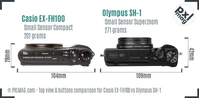 Casio EX-FH100 vs Olympus SH-1 top view buttons comparison