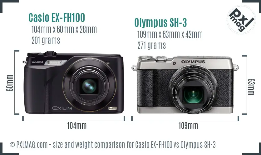 Casio EX-FH100 vs Olympus SH-3 size comparison