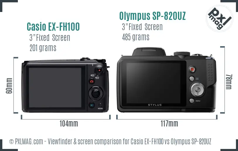 Casio EX-FH100 vs Olympus SP-820UZ Screen and Viewfinder comparison