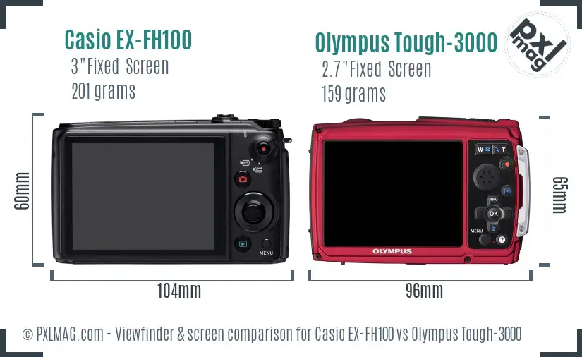 Casio EX-FH100 vs Olympus Tough-3000 Screen and Viewfinder comparison