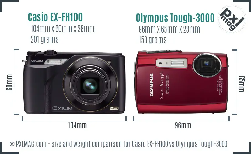 Casio EX-FH100 vs Olympus Tough-3000 size comparison