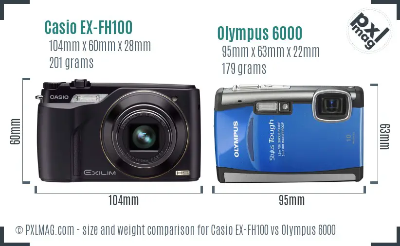 Casio EX-FH100 vs Olympus 6000 size comparison